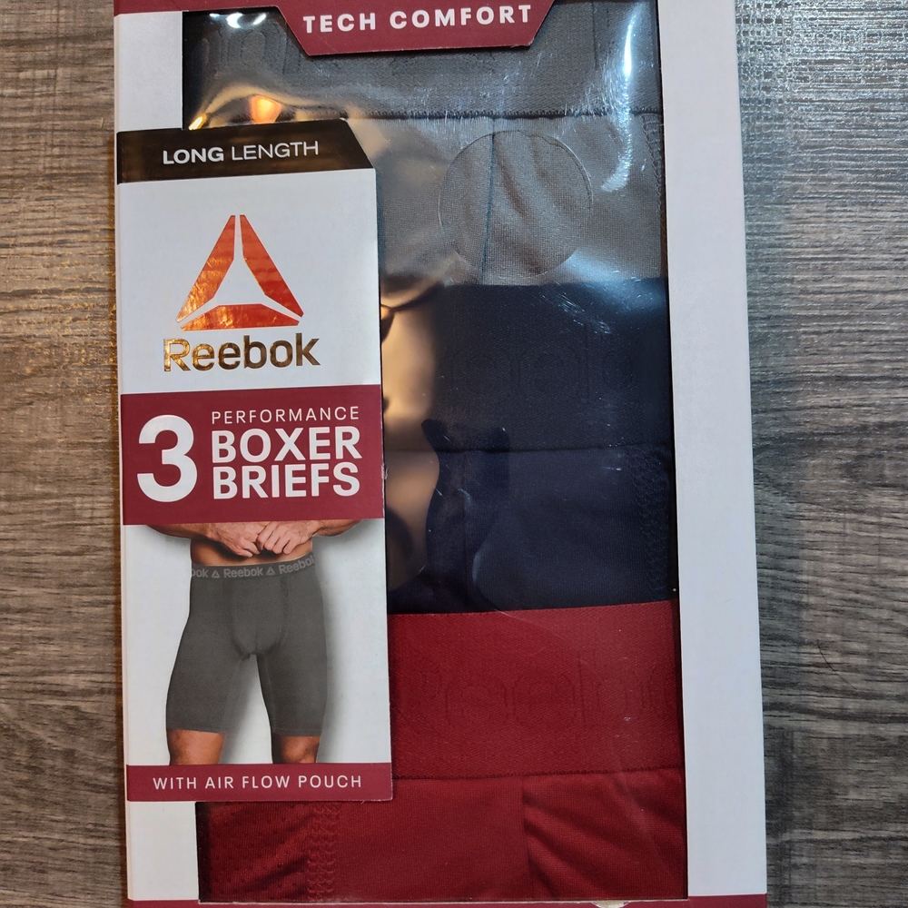 Reebok Performance Long Boxer Briefs 3 Pair Mens Small 28-30 Underwear NEW K